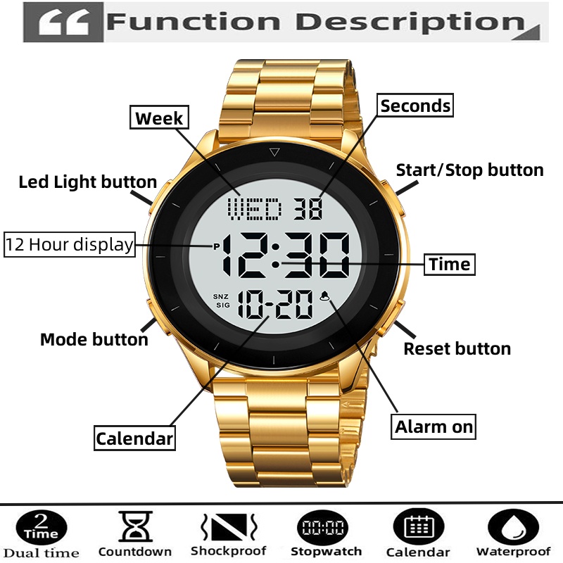 Skmei-Dual Time Zone LED Digit - Minute Repeater Watch avaliação e preço